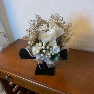Bridal Faux Flower Throw Bouquet, White and Gold